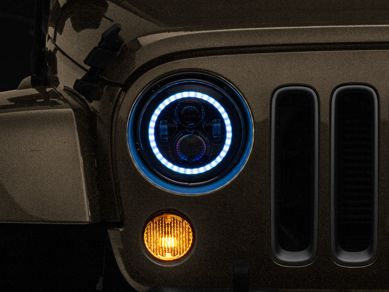 Raxiom 97-18 Jeep Wrangler TJ/JK Axial 7-Inch LED Headlights w/RGB Halo- Blk Hsng (Clear Lens)