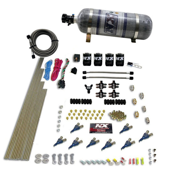 Nitrous Express 8 Cyl Piranha Direct Port 4 Solenoids Nitrous Kit (200-500HP EFI Jets) w/12lb Bottle