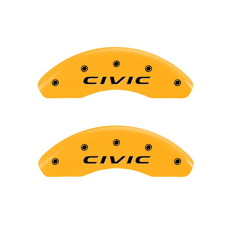 MGP 4 Caliper Covers Engraved Front 2016/CIVIC Engraved Rear 2016/CIVIC Yellow finish black ch