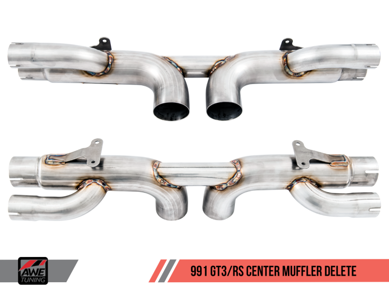 AWE Tuning Porsche 991 GT3 / RS Center Muffler Delete - Chrome Silver Tips