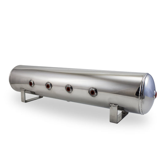 Air Lift 4 Gal Alum Tank - (4) 1/4in Face (2) 3/8in Ports &amp; 1/4in Drain - 30in L X 6in D - Polished