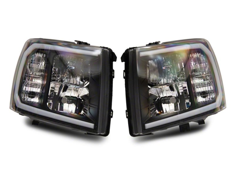 Raxiom 07-13 Chevrolet Silverado 1500 Axial Series Headlights w/ LED Bar- Blk Housing (Clear Lens)