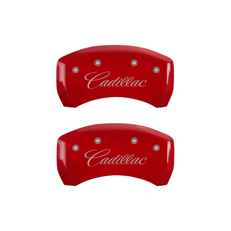 MGP 4 Caliper Covers Engraved Front & Rear Cursive/Cadillac Red Finish Silver Char 2016 Cadillac CT6