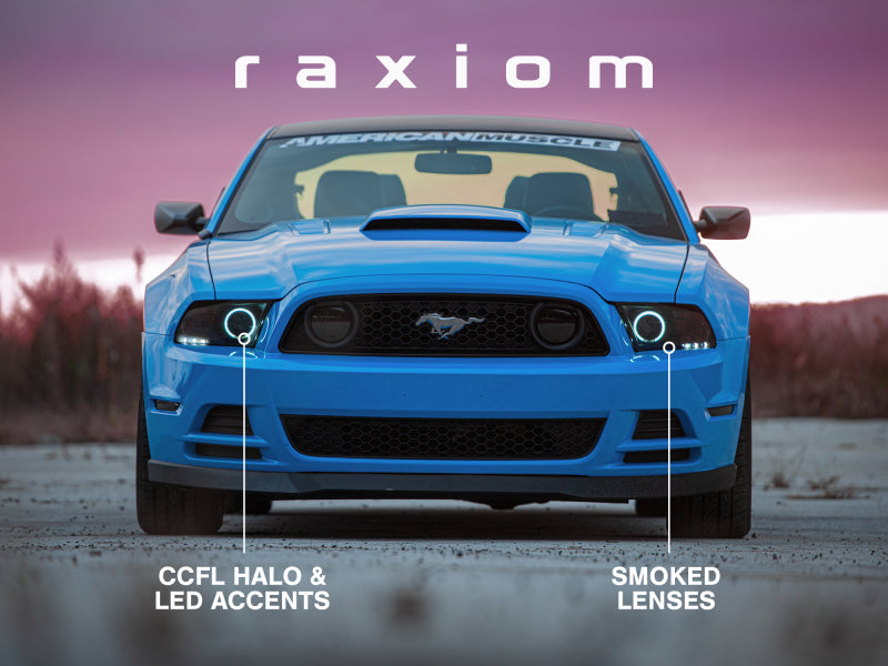 Raxiom 13-14 Ford Mustang w/ Factory HIDLED Halo Projector Headlights- Black Housing (Smoked Lens)