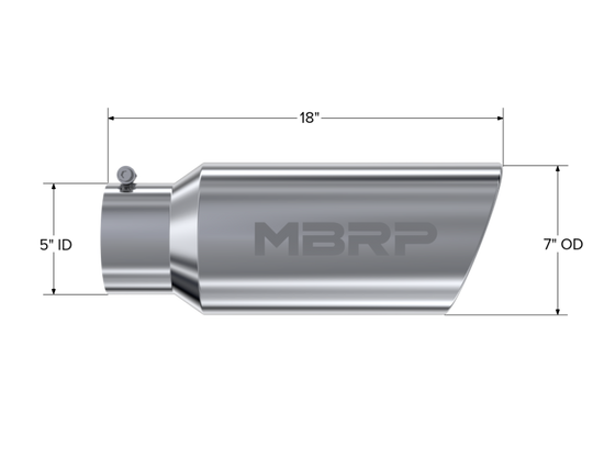 MBRP Universal Tip 7in O.D. Rolled End 5in inlet 18in length - T304 (SINGLE TIP)