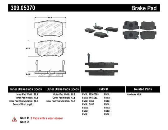 StopTech Performance 00-09 Honda S2000 / 92-07 Accord / 04-10 Acura TSX / 02-06 RSX Rear Brake Pads