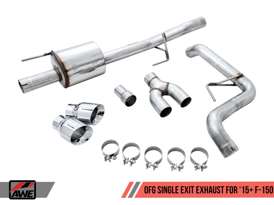 AWE Tuning 2015+ Ford F-150 0FG Single Exit Performance Exhaust System w/4.5in Chrome Silver Tips