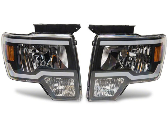 Raxiom 09-14 Ford F-150 Axial Series Headlights w/ LED Bar- Blk Housing (Clear Lens)