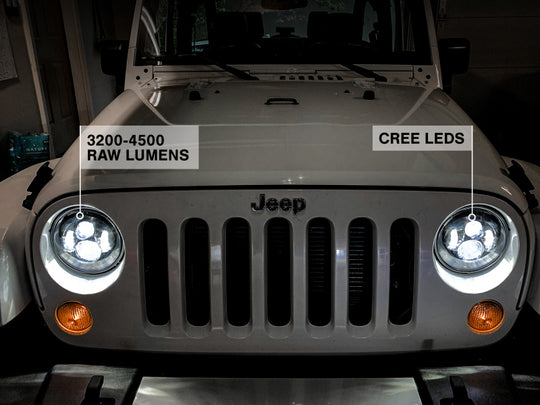 Raxiom 97-18 Jeep Wrangler TJ/JK Axial Series LED Daymaker Headlights- Black Housing (Clear Lens)