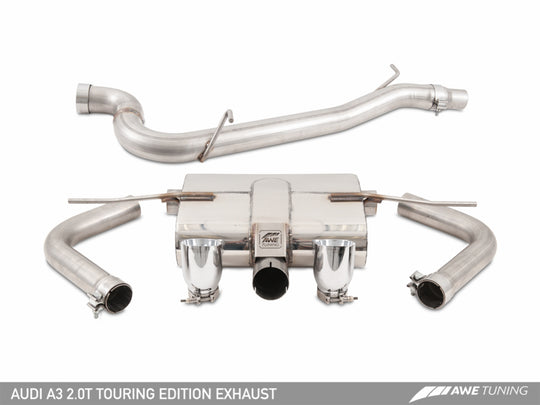 AWE Tuning Audi 8V A3 Touring Edition Exhaust - Dual Outlet Chrome Silver 90 mm Tips