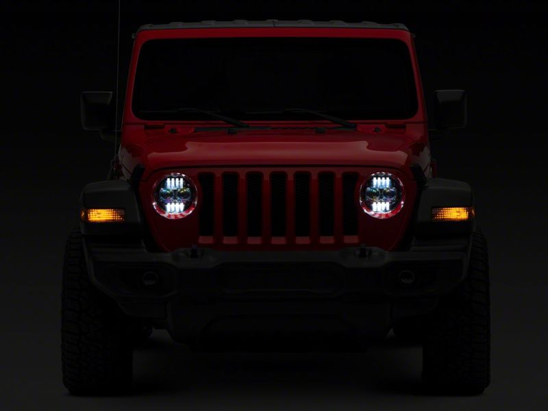 Raxiom 18-23 Jeep Wrangler JL Axial Series 9-In Angel Eye LED Headlights- Blk Housing (Clear Lens)