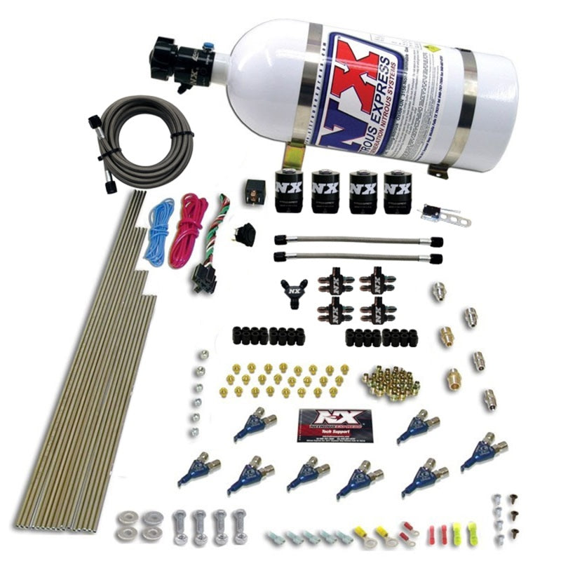 Nitrous Express 8 Cyl Piranha Direct Port 4 Solenoids Nitrous Kit (200-500HP EFI Jets) w/10lb Bottle