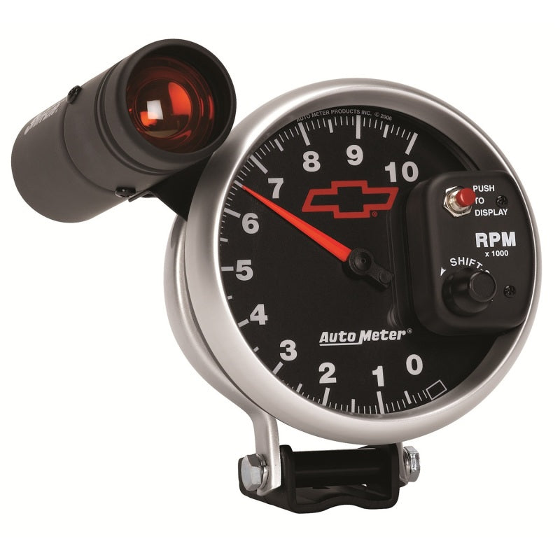 Autometer GM Bowtie Black 5in 10000 RPM Pedestal Electronic Tachometer w/ Ext Shift Light