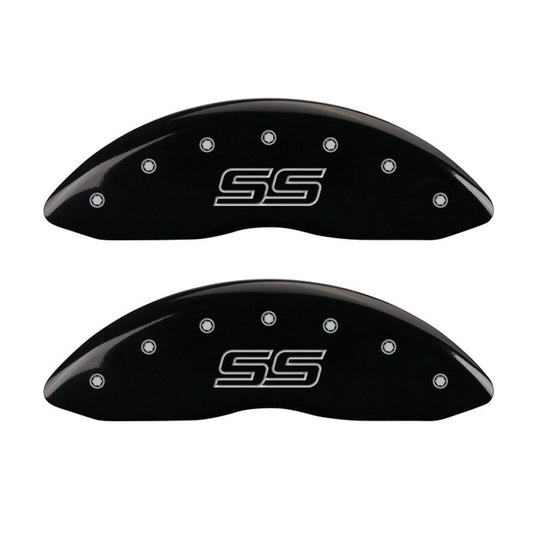 MGP 4 Caliper Covers Engraved Front & Rear Trailblazer style/SS Black finish silver ch