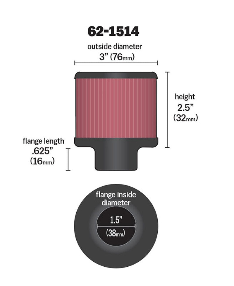 K&amp;N 1.5in Flange ID x 3in OD x 2.5in Height Clamp On Crankcase Vent Filter