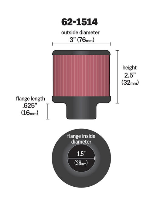K&amp;N 1.5in Flange ID x 3in OD x 2.5in Height Clamp On Crankcase Vent Filter