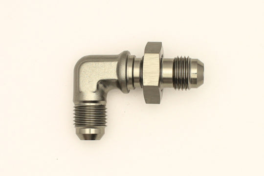 DeatschWerks 6AN Male Flare To 6AN Male Flare Bulkhead Adapter 90-Degree (Incl. Nut)