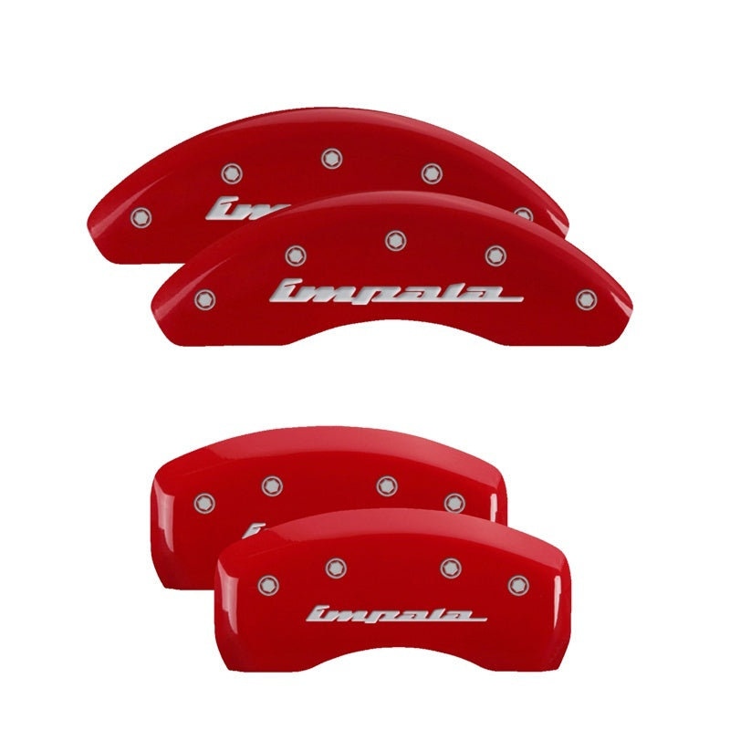 MGP 4 Caliper Covers Engraved Front &amp; Rear Impala Red finish silver ch