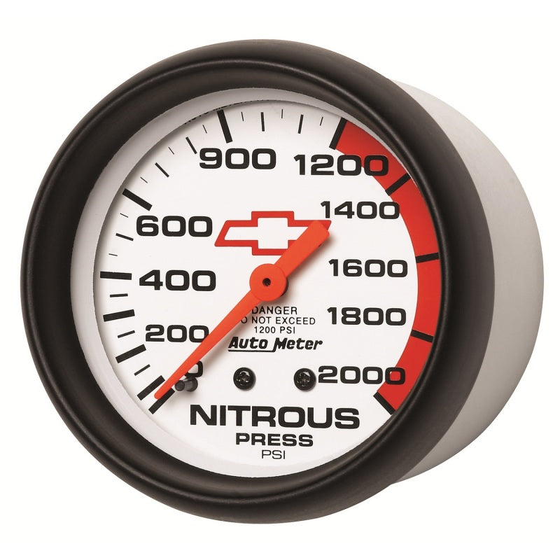 AutoMeter Gauge Nitrous Pressure 2-5/8in. 2000PSI Mechanical Chevy Red Bowtie White