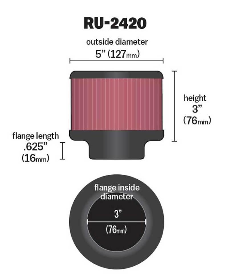 K&amp;N Universal Rubber Filter 3 inch Flange 5 inch OD 3 inch Height