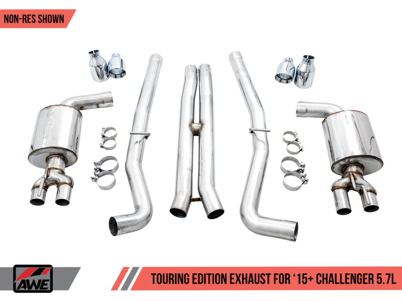 AWE Tuning 2017+ Challenger 5.7L Touring Edition Exhaust - Non-Resonated - Chrome Silver Quad Tips