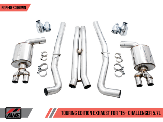 AWE Tuning 2017+ Challenger 5.7L Touring Edition Exhaust - Non-Resonated - Chrome Silver Quad Tips