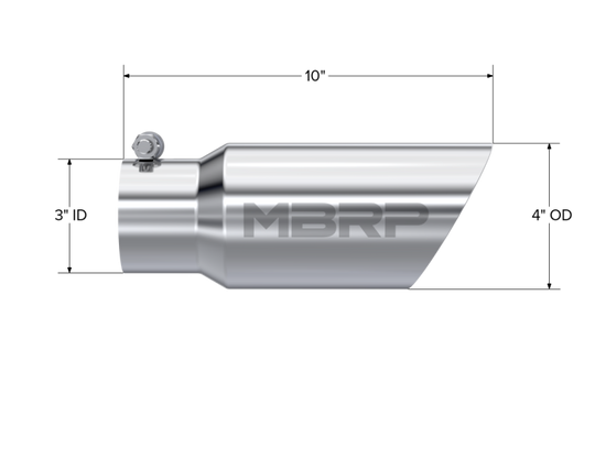 MBRP Universal Tip 4in OD 3in Inlet 10in Length Dual Wall Angled End T304