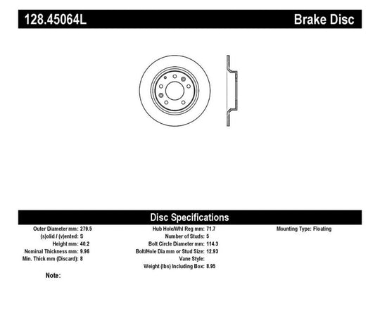 StopTech 06-10 Ford Fusion / 06-10 Mazda Miata MX-5 / 03-09 Mazda 6 Drilled Left Rear Rotor