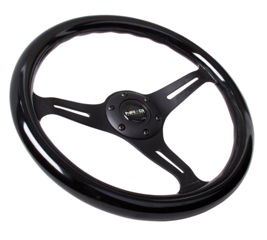 NRG Classic Wood Grain Steering Wheel (350mm) Black Paint Grip w/Black 3-Spoke Center