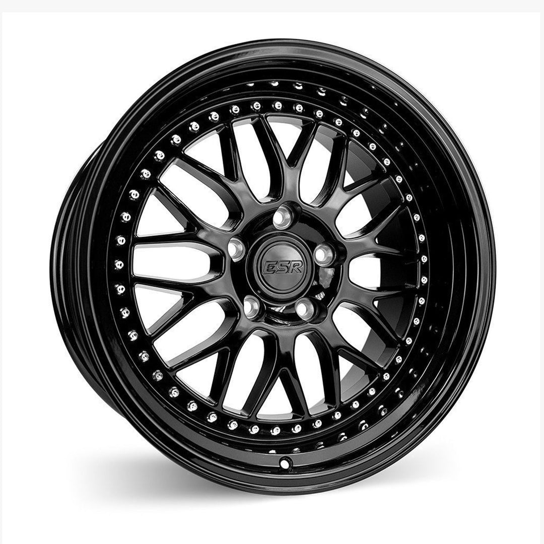 SR01 19X9.5 5X112 (CUSTOM DRILL) +15 GLOSS BLACK FACE GLOSS BLACK LIP