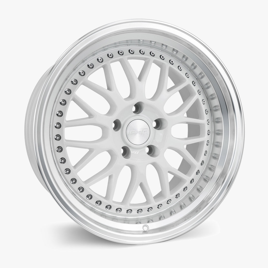 SR01 18X9.5 5X112 (CUSTOM DRILL) +15 GLOSS WHITE FACE MACHINED LIP