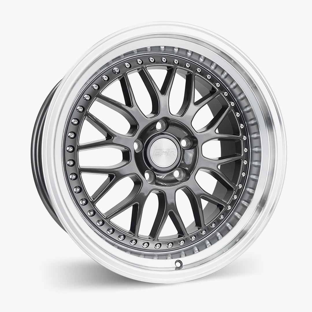 SR01 18X10.5 5X112 (CUSTOM DRILL) +15 GLOSS GRAPHITE FACE MACHINED LIP