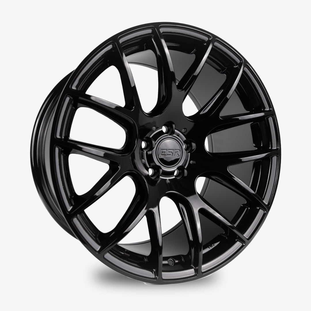 SR12 18X9.5 5X108 (CUSTOM DRILL) +40 GLOSS BLACK FACE GLOSS BLACK LIP